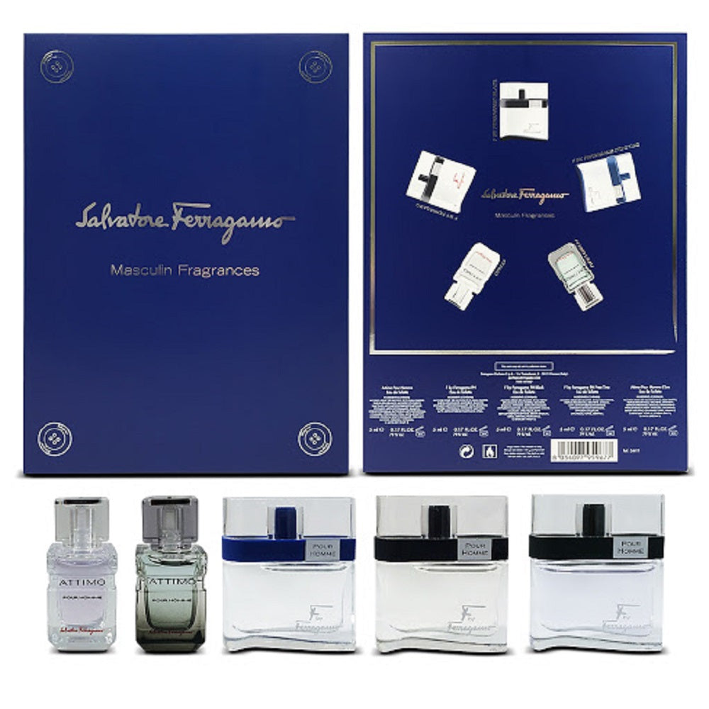 Ferragamo Miniature Collection 5 Piece 5ml Eau de Toilette by Salvatore Ferragamo for Men (Mini Set)